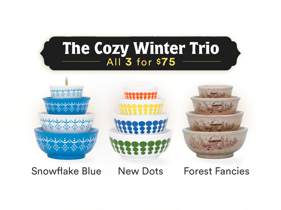 Mini Pyrex-Inspired Mixing Bowls – Retro Stackable Display Set