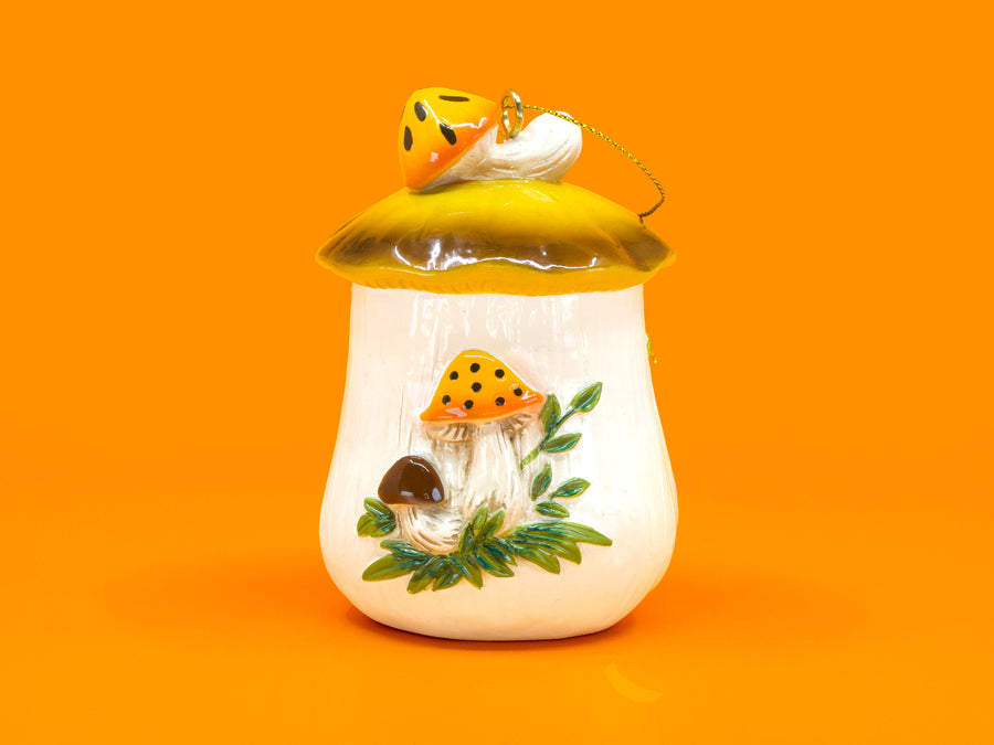Merry Mushroom-Inspired 70s Hand-Painted Christmas Ornament