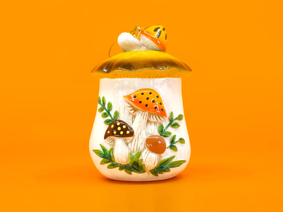 Merry Mushroom-Inspired 70s Hand-Painted Christmas Ornament