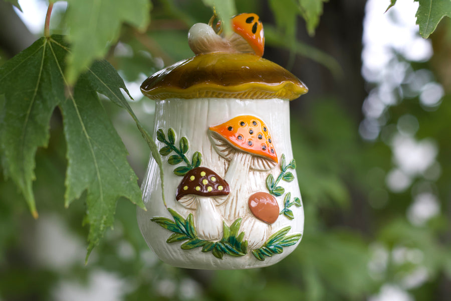 Merry Mushroom-Inspired 70s Hand-Painted Christmas Ornament