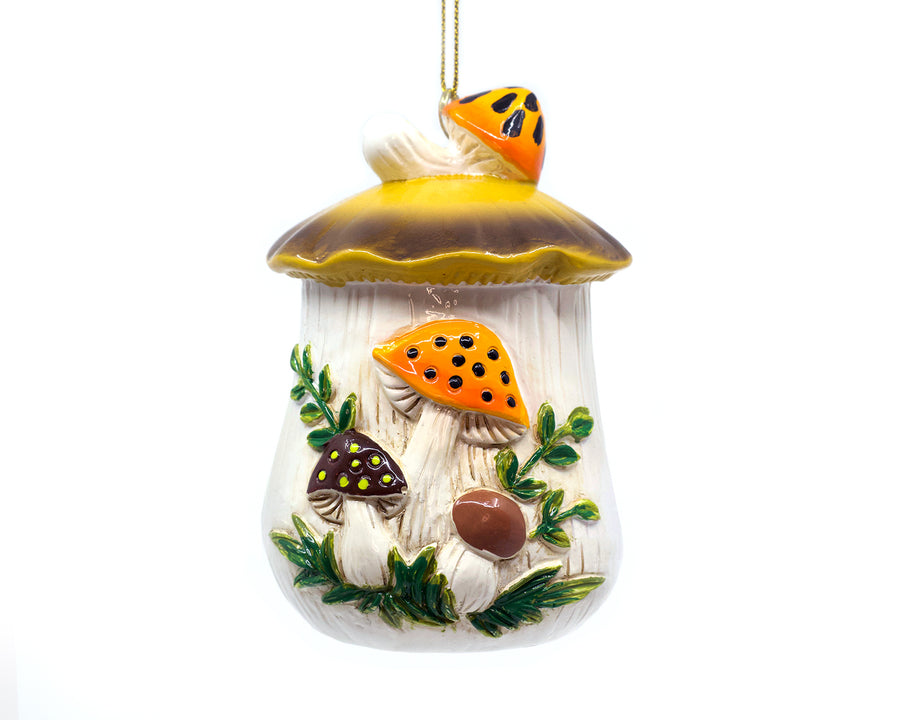 Merry Mushroom-Inspired 70s Hand-Painted Christmas Ornament
