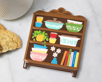 Retro Kitchen Hutch Ceramic Coaster – Pyrex-Inspired Shelf Design