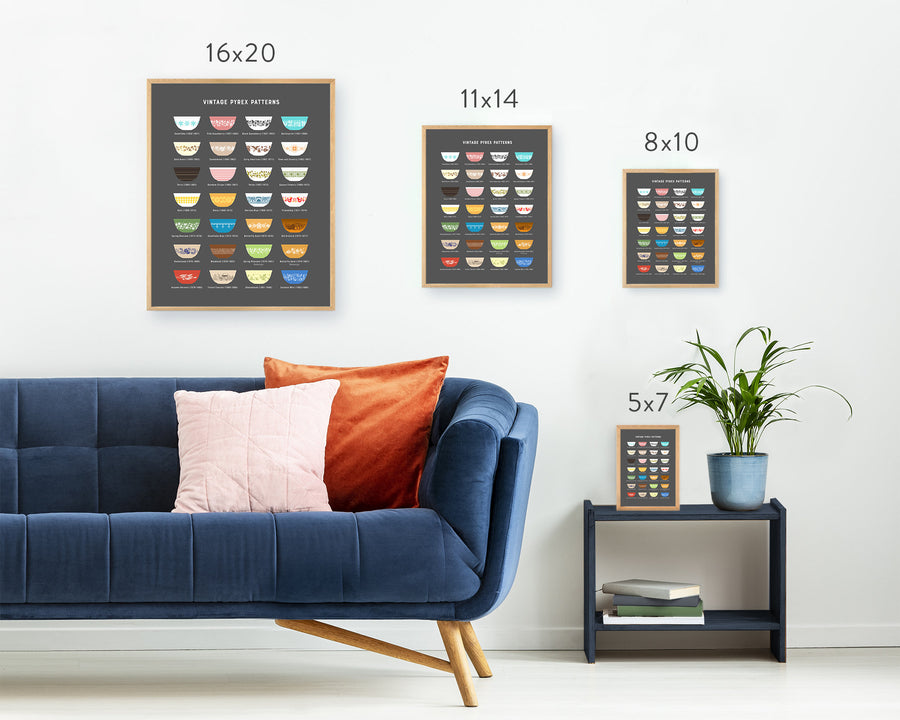 Vintage Pyrex Patterns Chart Print Gray – Retro Kitchen Wall Art