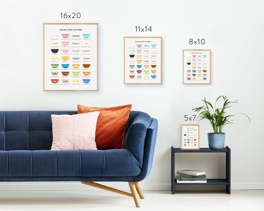Vintage Pyrex Patterns Chart Print White – Retro Kitchen Wall Art