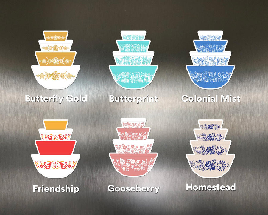 Pyrex-Inspired Bowl Stack Magnet – Retro Fridge Decor