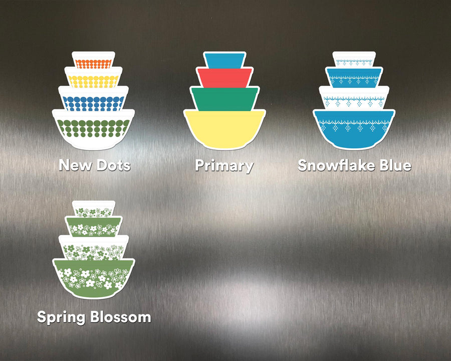 Pyrex-Inspired Bowl Stack Magnet – Retro Fridge Decor