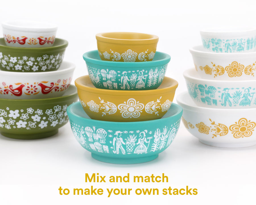 Mini Pyrex-Inspired Mixing Bowls – Retro Stackable Display Set ...